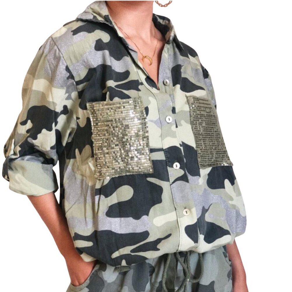Venti6, Camo, Sequin, Oversized, Drawstring, Top, One Size